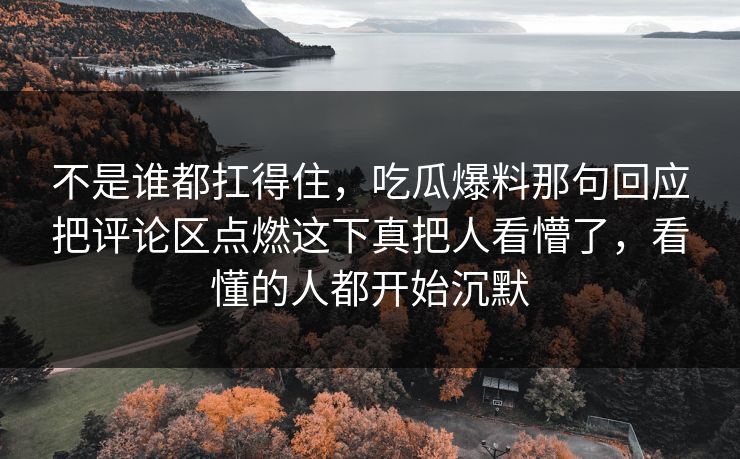 不是谁都扛得住，吃瓜爆料那句回应把评论区点燃这下真把人看懵了，看懂的人都开始沉默
